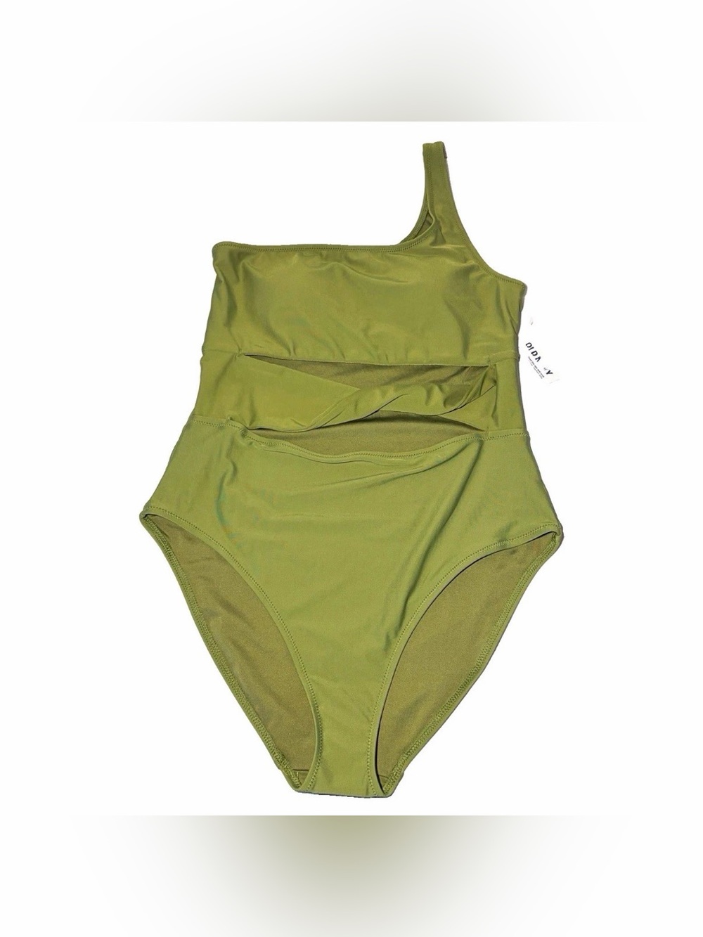 NWT Old Navy Women’s Solid Green One Shoulder One Piece Swimsuit L Cutout